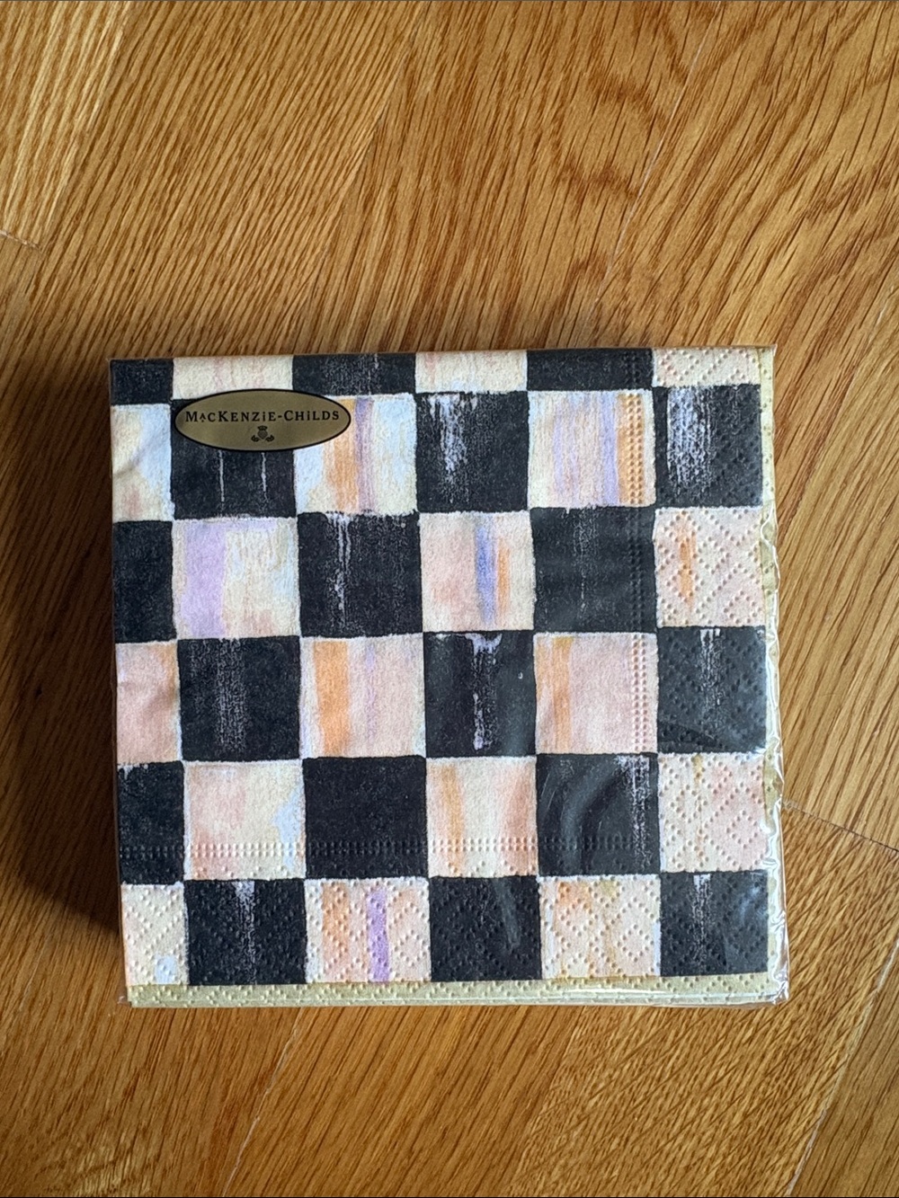 MacKenzie-Childs Black & Peach Check Paper Napkins